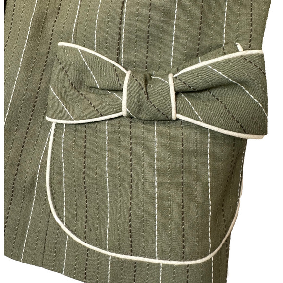 Nanette Lepore Vintage Pinstriped Green Blazer with Pockets and Bow detail  sz.2 - Picture 7 of 8